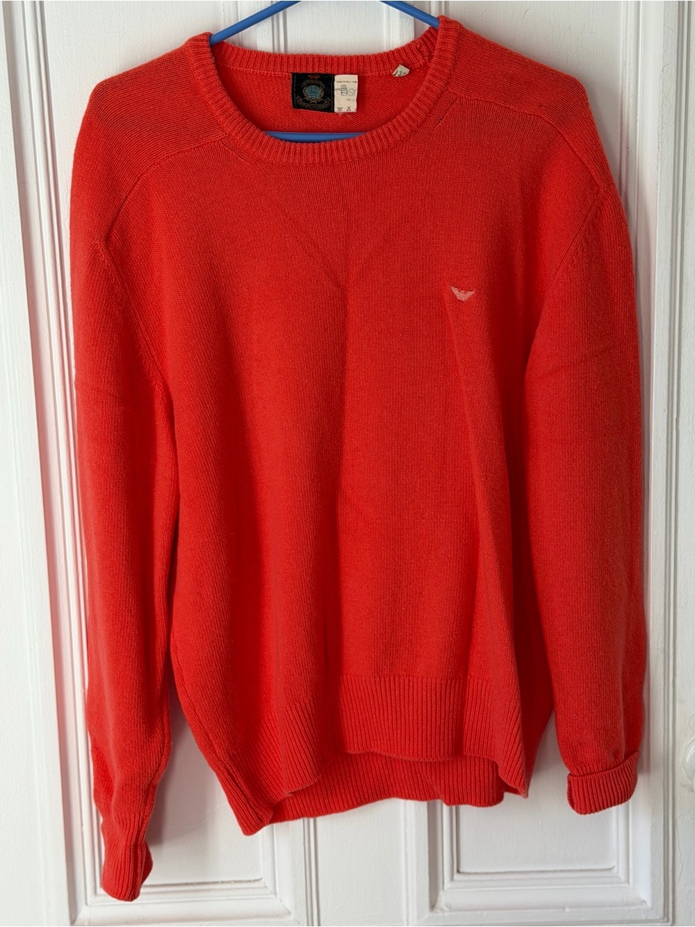 Men’s Emporio Armani Made in Italy 100% Wool Orange Logo Sweater Size 48 Large